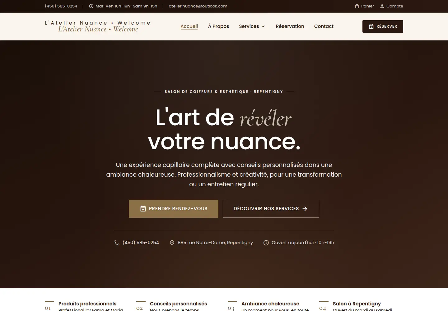 Site de coiffure et esthétique conçu par Weberly pour L’Atelier Nuance