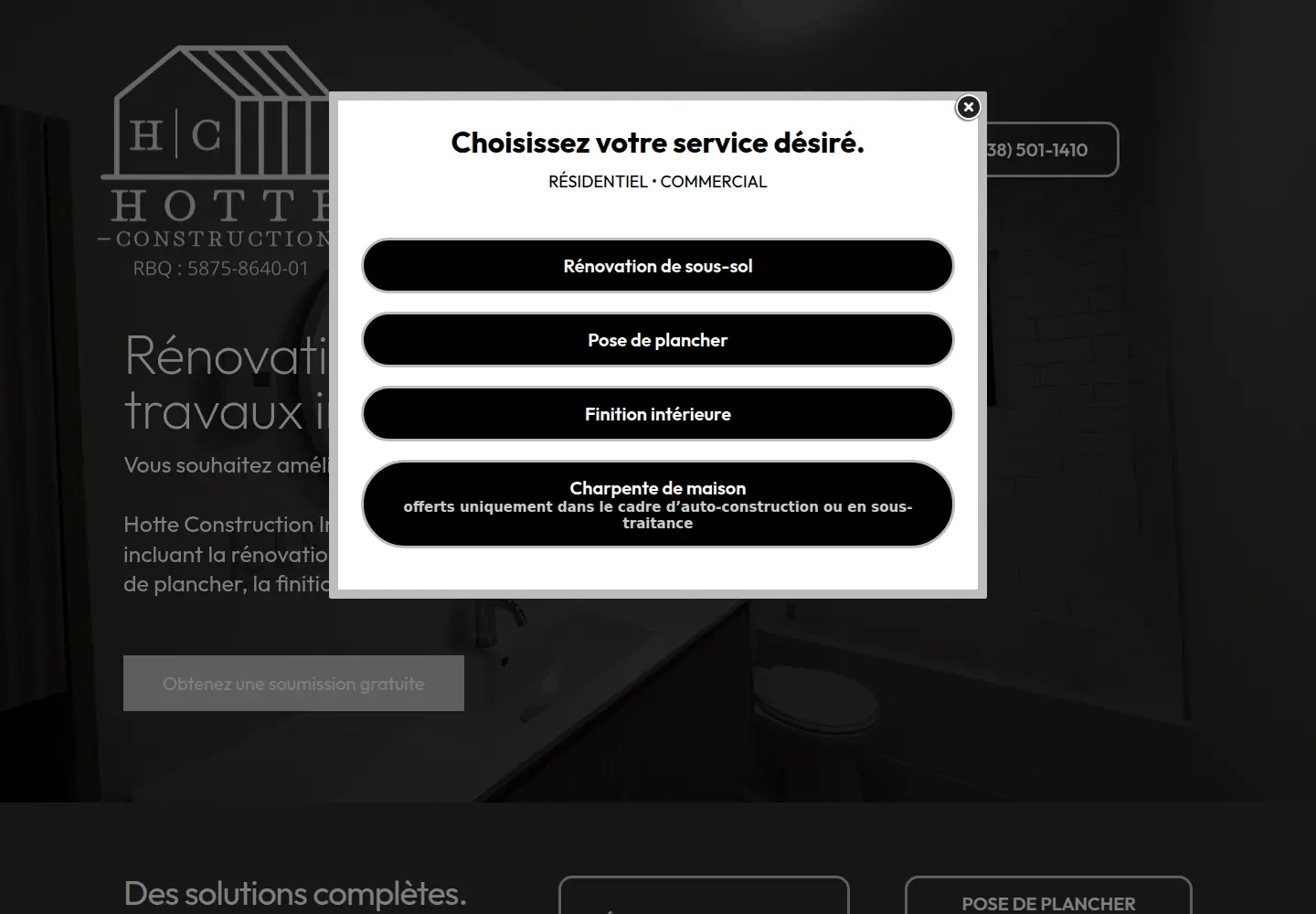 Site de Hotte Construction avant Weberly